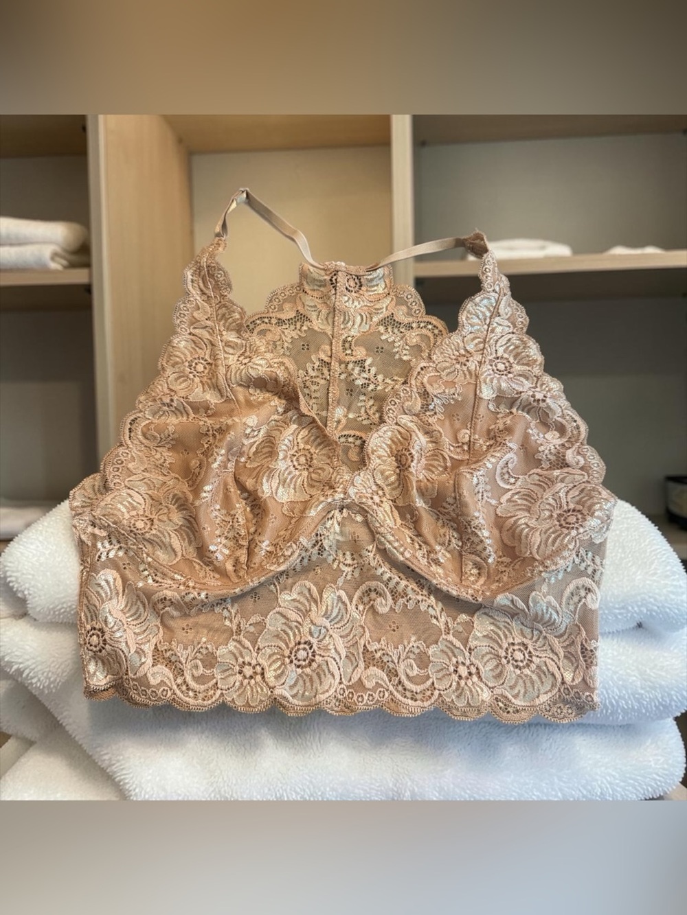 BKE Floral Lace Bralette in Tan